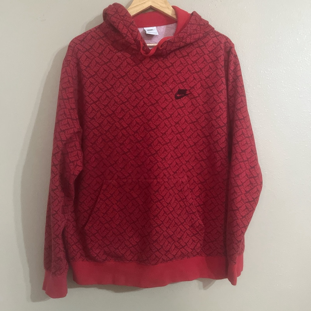 Nike Red Hoodie Men's Large All-over Logo Print Sweatshirt Embroidered Hoodie